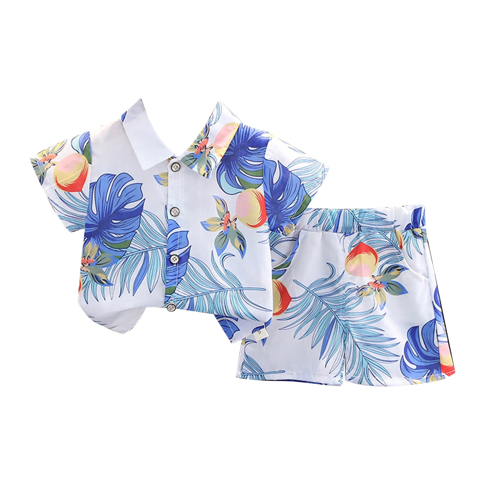 EnJoCho 2025 Summer Boys' Beach Outfit Two-Piece Set - Ocean-Themed Boys' Short Sleeve Matching Set - Print Beach Shirt \u0026 Elastic Shorts Combo 6M-5Y